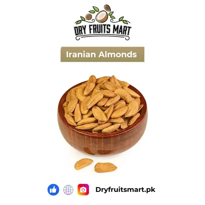 A bowl of premium Iranian almonds, fresh and crunchy, perfect for snacking and cooking.