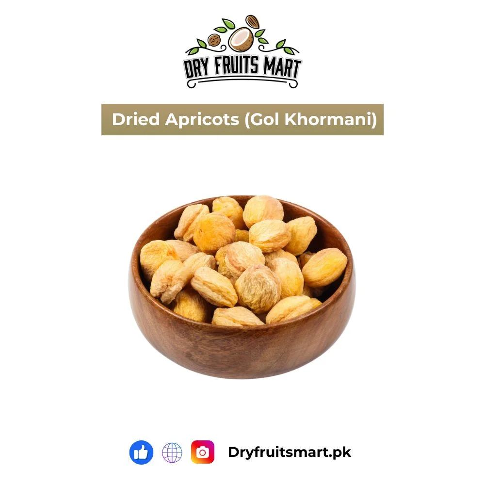 A 250gm pack of premium Dried Apricots (Gol Khormani) displayed against a clean background.