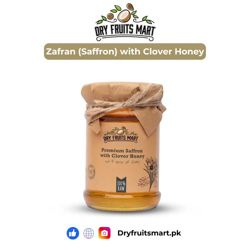 Zafran (Saffron) with Clover Honey Price in Pakistan – jar of clover honey infused with saffron strands