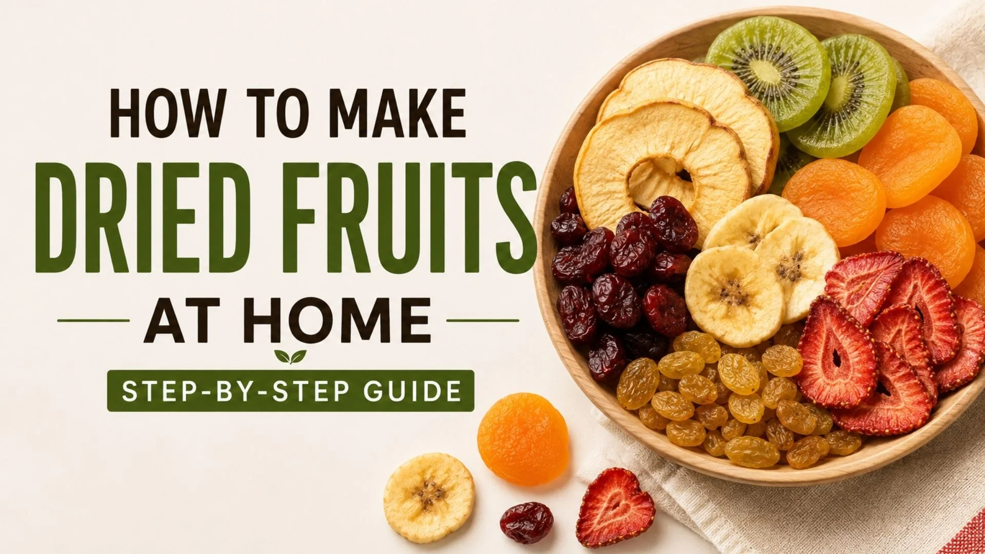 How to Make Dried Fruits at Home Homemade dried fruits including apples, bananas, mangoes, strawberries, and oranges drying on trays
